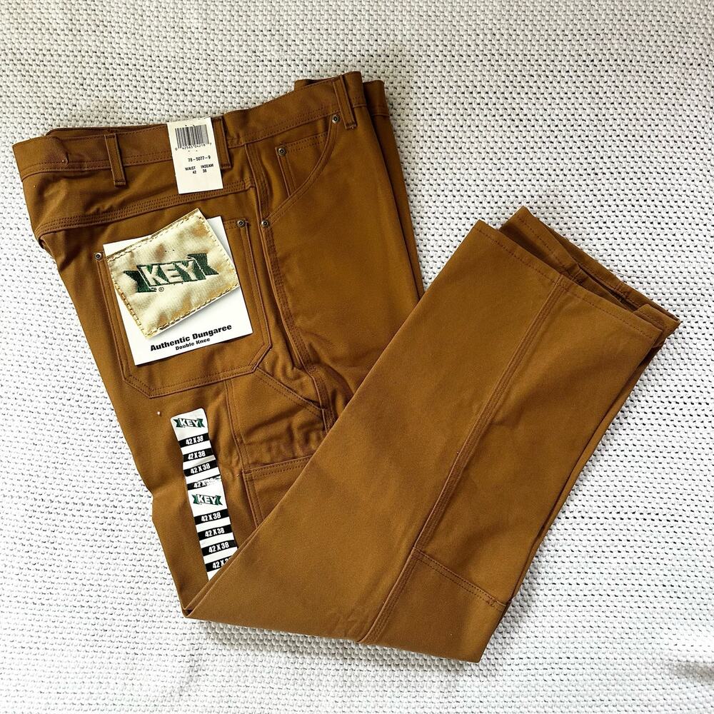 Key NWT Authentic Dungarees Tan Khaki Double Knee Carpenter Work Pants 42 x 38